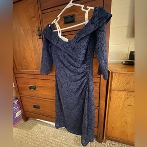 David’s Bridal marine, lacy, slight off shoulder, above knee dress in size 8.